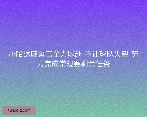 小哈达威誓言全力以赴 不让球队失望 努力完成常规赛剩余任务